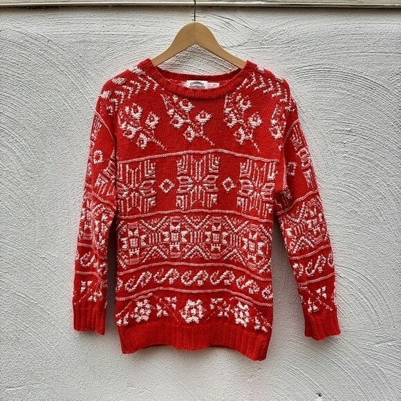 Vintage Ugly Sweater Cambridge Dry Goods Knit Red Cotton Snowflake Holiday Small - Picture 15 of 16
